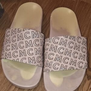 MCM Kids Logo Slide Sandals - Cream and Black
